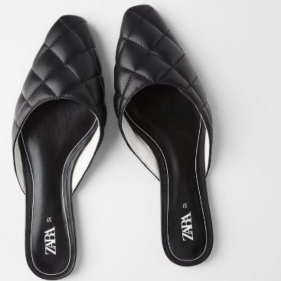 Zara Shoes - NWT Zara Black Faux Leather Quilted Mules